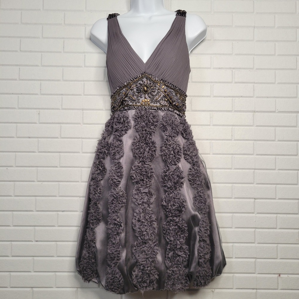 Vtg Y2K Sue‎ Wong Nocturne Cocktail Dress Size 8 Gray Coquette Whimsygoth Prom